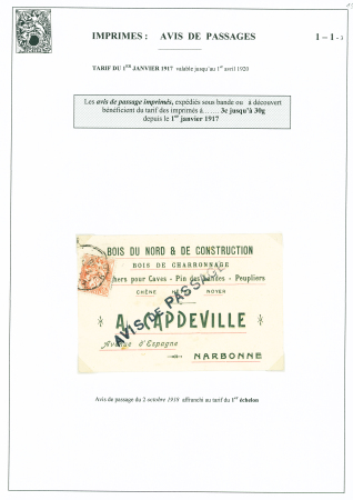 N°109 OBL sur carte avis de passage d'un représent