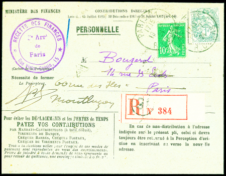 N°107A + 159 OBL Paris 91 R Cujas (1924) sur lettr