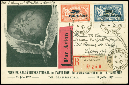 N°1 + 2 obl. du càd de l'exposition 4.7.27 sur carte