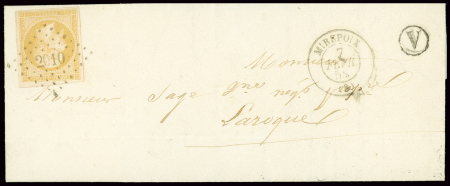 N°13Aa 10c jaune-citron obl. PC sur lettre avec càd