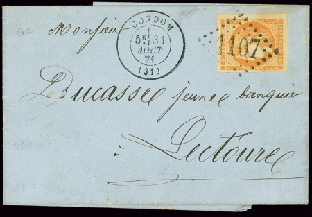 N°48 40c orange, bien margé, obl. GC 1107 +T17 Condom