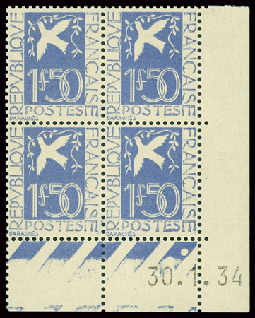 N°294 1f50 Colombe de la Paix, bloc de 4 coin-daté