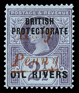 1893 "HALF PENNY"  on 2 1/2d purple on blue paper,