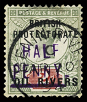 1893 "HALF PENNY"  on 2d grey-green and carmine, type