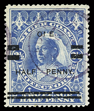 1894 "HALF PENNY" on 2 1/2d blue, lightly used with