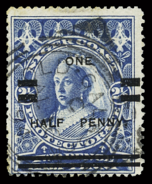 1894 "HALF PENNY" on 2 1/2d blue, used with OLD CALABAR