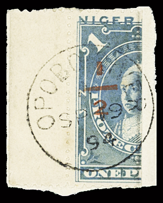1894 "1/2" on 1d pale blue, surcharge in red, bisect