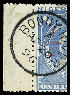 1894 "1/2" on 1d pale blue, surcharge in red, bisect