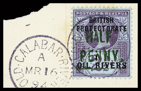 1893 "HALF PENNY"  on 2 1/2d purple on blue paper,