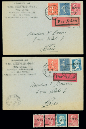 + Timbres faux : PA3, 1 ex normal et 2 avec surcharge renversée + PA4 + 2 lettres AFF PA3 et PA4, faux