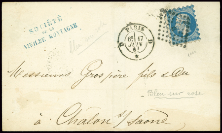 N°14B, piquage Susse OBL losange de points "D" + CAD "D Paris D" (1861) sur lettre. TB
