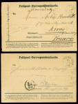 7 feldpost-correspondenzkarte (certaines provenance collection Dubus) datées de Sucy, Boissy St Léger, Rungis, Villeneuve St Georges, Orly, Champigny (1870). Bel ensemble