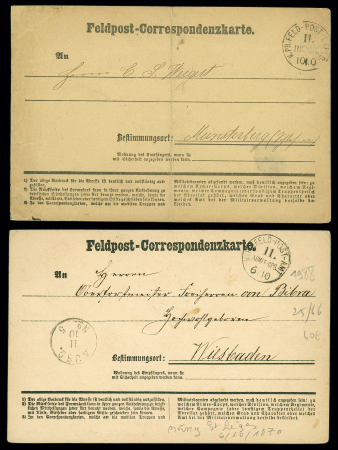 7 feldpost-correspondenzkarte (certaines provenance collection Dubus) datées de Sucy, Boissy St Léger, Rungis, Villeneuve St Georges, Orly, Champigny (1870). Bel ensemble