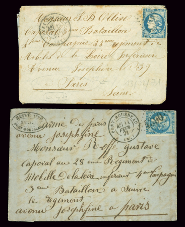 2 lettres de Pont-Rousseau (42) (fev 71) pour un militaire à Paris