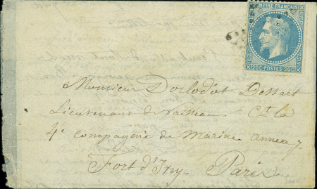 N°29 OBL étoile sur lettre datée de Tours (28 oct 70) pour Le Fort d'Ivry à Paris avec au verso CAD à ailettes "* Paris * 60" (13 fev 71)