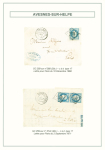 3 lettres dont n°22 en paire OBL GC 259 + T15 Avesnes-s-Helpe (1863) + griffe rouge encadrée "Ordonnance du 17 novembre 1844" + taxe 8 tampon façon manuscrite. TB