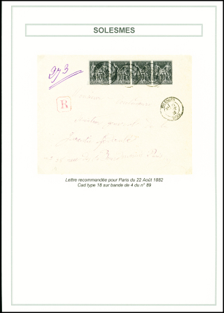 2 lettres dont n°43, 10c bistre, 2 pièces OBL GC 3422 + T17 Solesmes (juin 71) + "OR" de Saulzoir sur lettre. TB