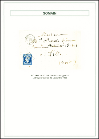 2 lettres dont n°9, 10c bistre (touché) OBL PC 2916 + cursive "57 Somain" sur une petite lettre, ind 20, frappes TB