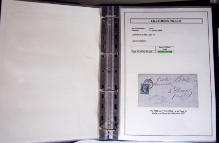 6 beaux albums Leuchtturm et 1 classeur de bureau : restant de collection de lettres du département du Nord (+ quelques lettres de la Somme). Au total 689 plis dont AFF colorés (sept 1871 etc.) CAD perlés type 22 et 24.