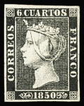 1850 Isabella II, 6c Black, plate II, large margins,