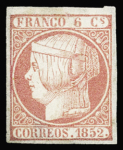 1852 Isabella II, 6c Rose, large margins all around,