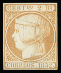 1852 Isabella II, 2R Orange, good even margins all