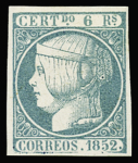 1852 Isabella II, 6R Blue, large margins all around,