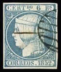1852 Isabella II, 6R Blue, large margins all around,