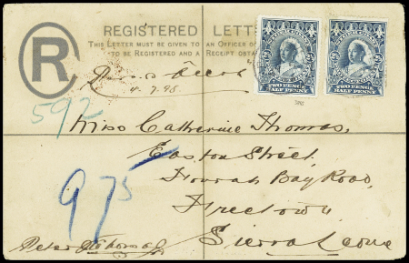 1897-98 2 1/2d Slate-blue(2) tied by REGISTERED / OPOBO