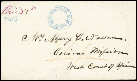 1865 Envelope addressed to Corisco (an Island off Gabon,
