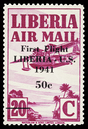 1941 First Flight LIBERIA-US, nine values from 50c