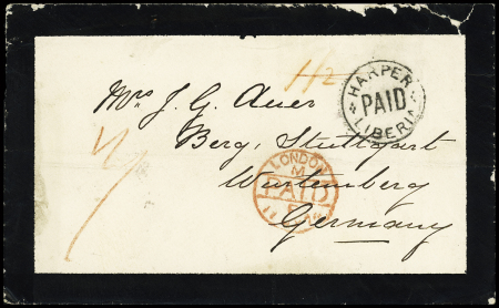 1874 Mourning envelope to Germany with fine HARPER