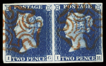 1840 2d Blue plate 1 IG-IH, large margined horizontal