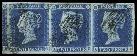 1841-42 2d Blue on deeply blued paper, AC-AE in large