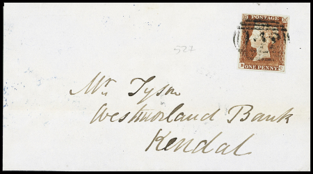 1841 1d Red-brown, four covers to Kendal bearing respectively