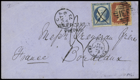 1873 Cover from Moate to Bordeaux/France bearing 1864-79