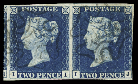 1840 2d Blue plate 1 II-IJ, good to large margined