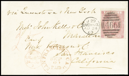 5 SHILLING SINGLE FRANKING TO MAZATLAN/MEXICO VIA THE
