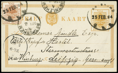 1894 Postal stationery card with additionnal 1/2d orange