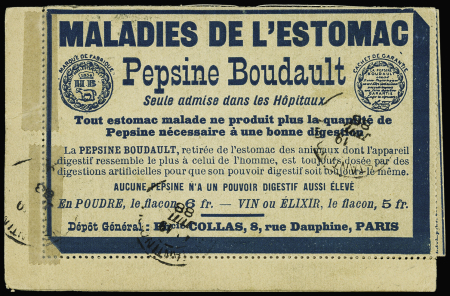 Carte lettre annonces 15c Sage +15c bleu +20c brun