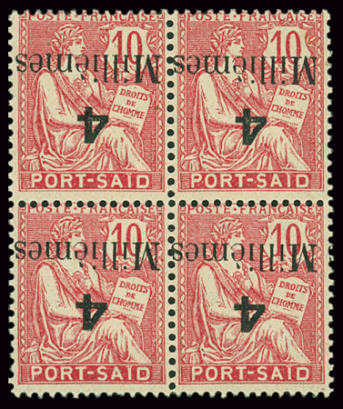 N°37a 4m sur 10c rose, variété surcharge renversée