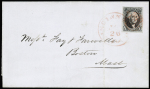 1847 10c Black, good to large margins, tied by red