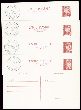 4 entiers 1f20 Pétain avec surcharge "SURTAXE PERCUE