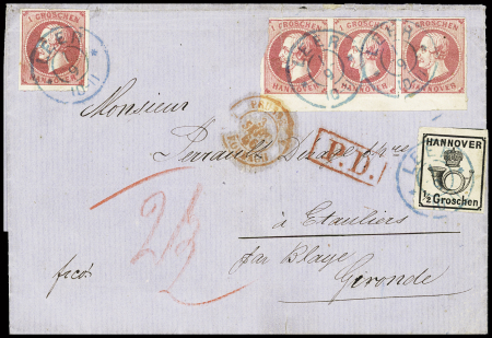 1864 1g Rose in strip of three plus single and 1/2g