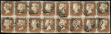 1841 1d Red-brown, unplated marginal block of 16 lettered