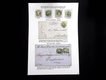 1847-54 Embossed 1s Green selection on a page incl.