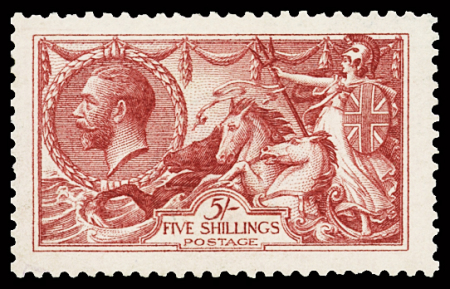 1918-19 Seahorses, De La Rue 5s bright carmine, never