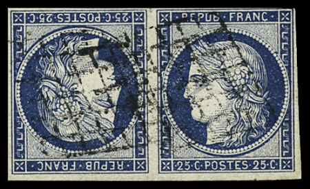 25c bleu, paire TÊTE-BÊCHE, bien à très bien margée
