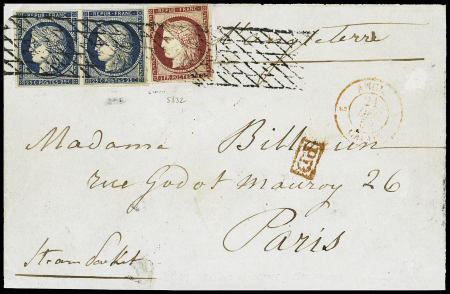 1F carmin et paire du 25 bleu sur devant de lettre