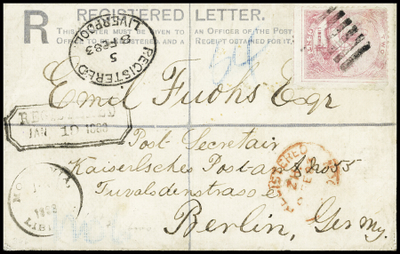 1883 Registered 10c Blue postal stationery cover with